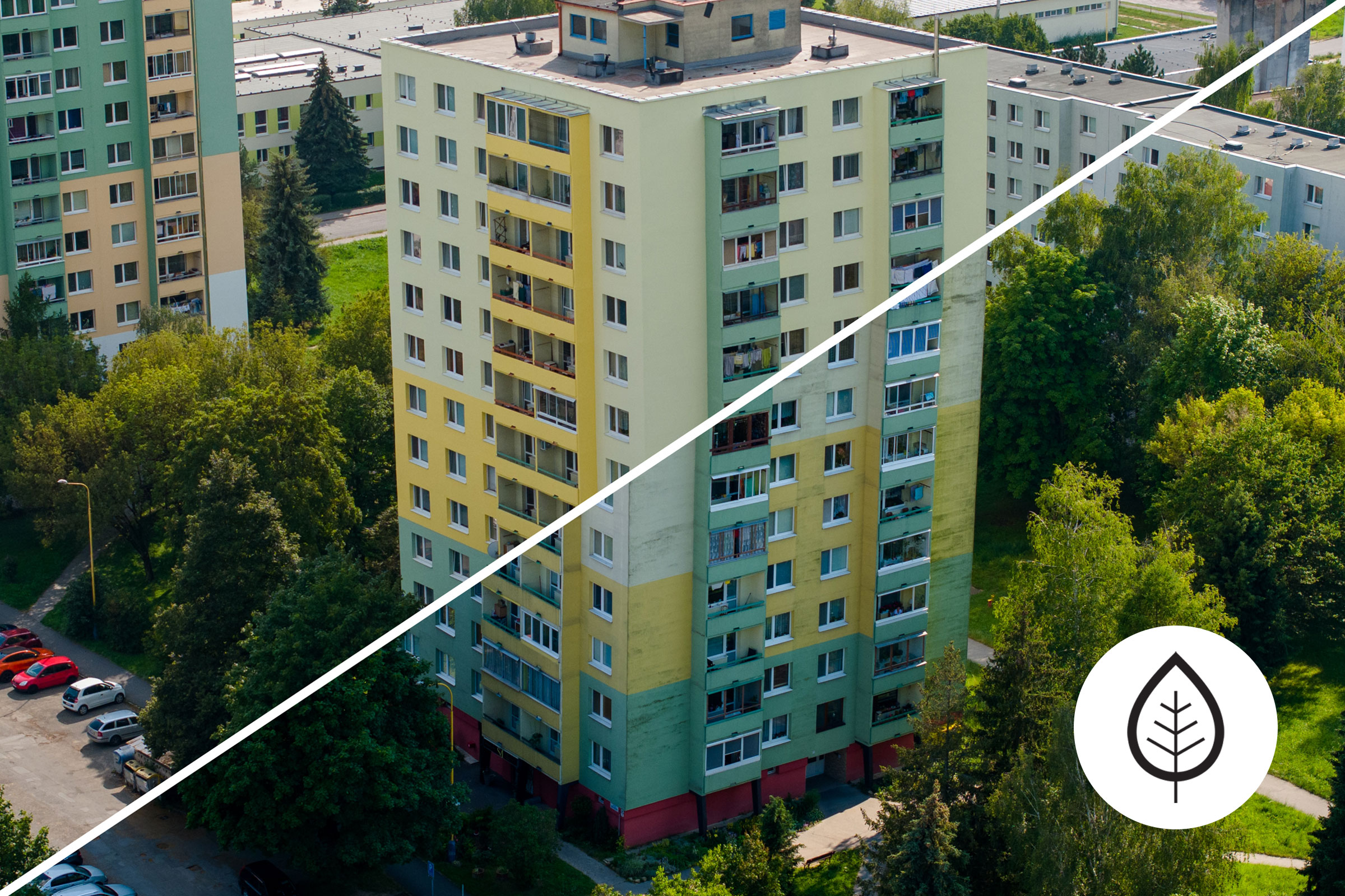 Porovnanie domu v Prešove - pred a po revitalizácií fasády s použitím náteru StoColor Lotusan Aims