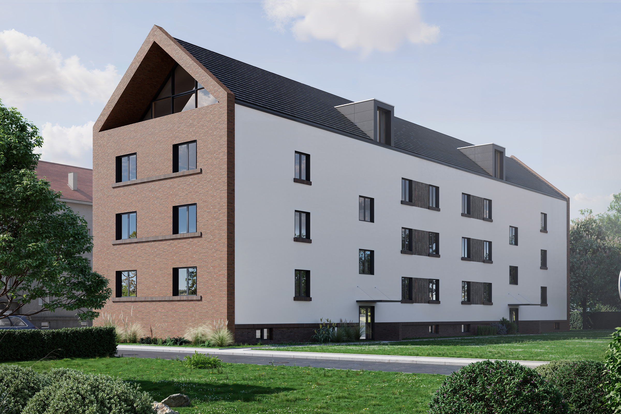 Návrh bytového domu s tehlovým obkladom StoBrick